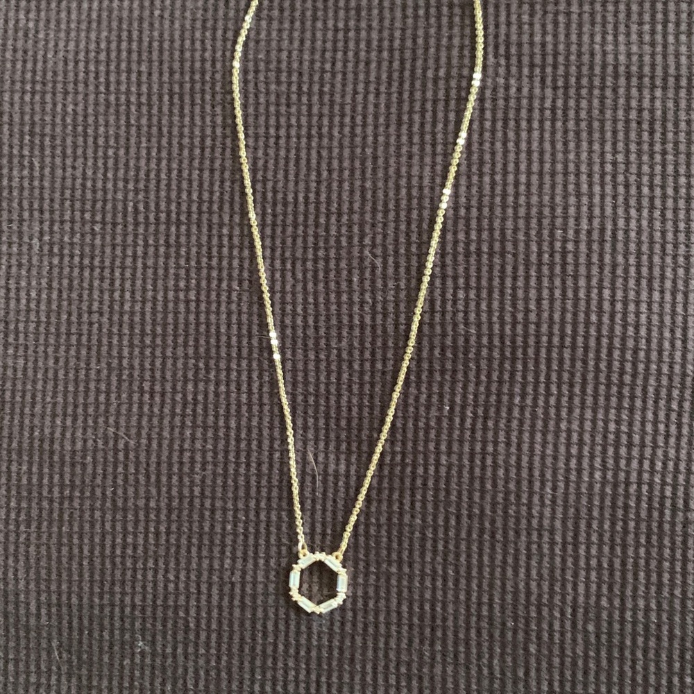 Gold and Baguette Hexagon Pendant Necklace